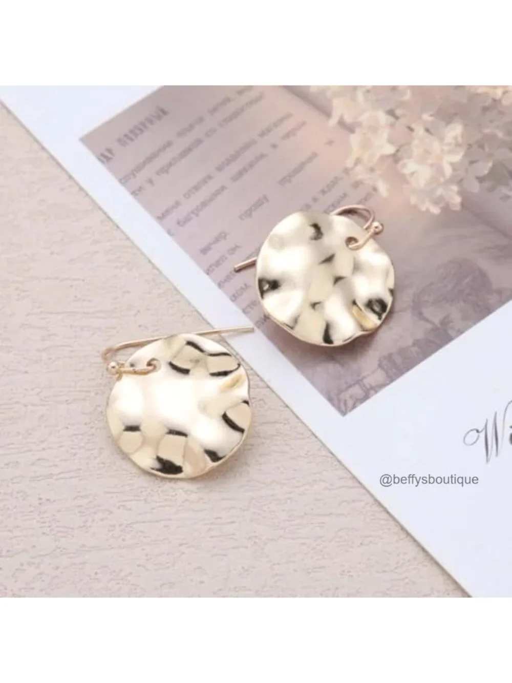Hammered Disc Dangle Earrings Boho Vintage Style Alloy Drop